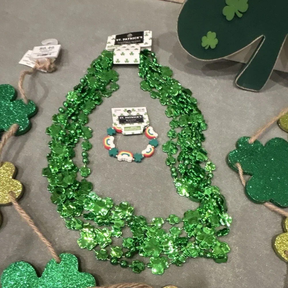 Hobby Lobby St. Patrick's Day Decorations Lot w/ Glitter Clover Garland & More